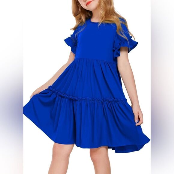 Girl’s Ruffle Short Sleeve Tiered Summer Dress In Black Size 5-6 Years NWT - Picture 2 of 7